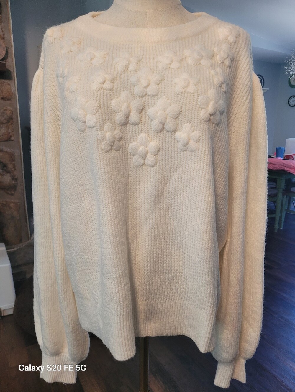 Market & Spruce NWT Romantic White Knit Sully Embroidered 3D Floral Sweater